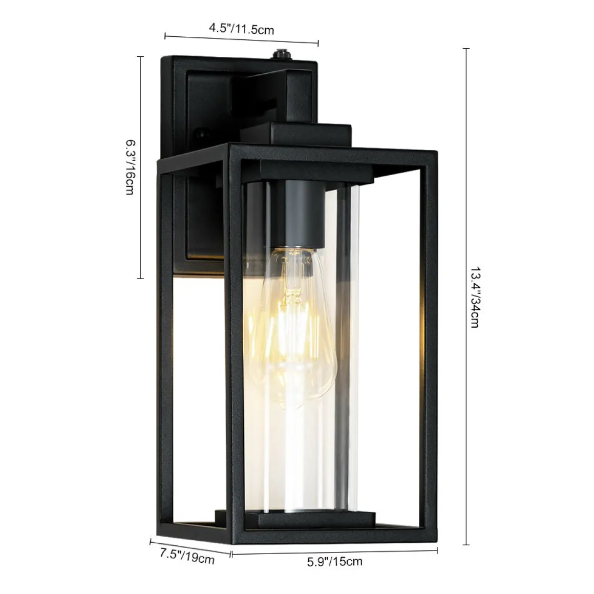 IP23 Black Rectangular Outdoor Lantern Wall Sconce