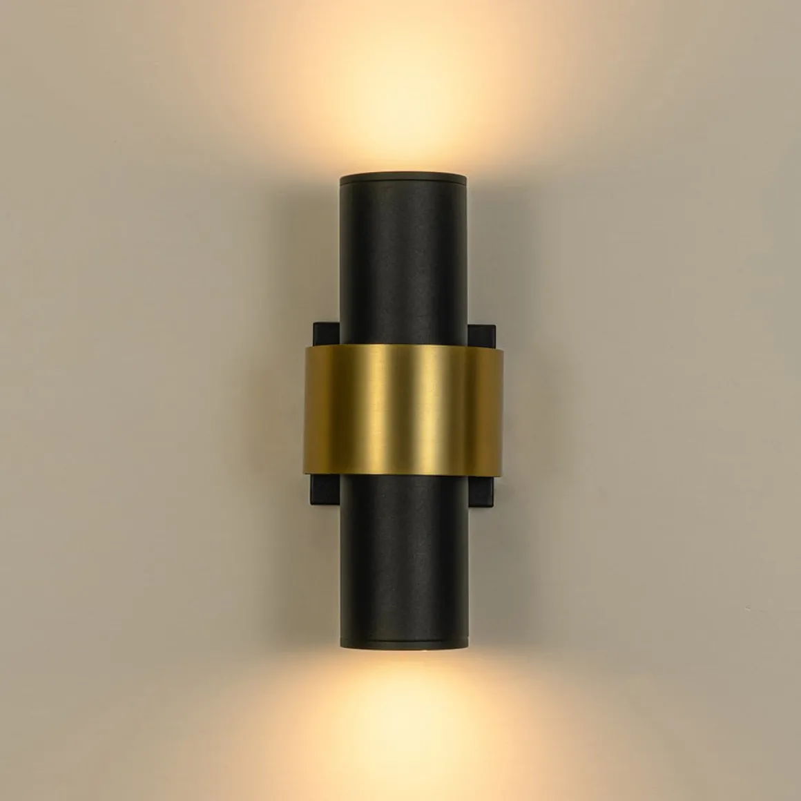 IP54 2-Light Black Brass Tube LED Outdoor Wall Lamp