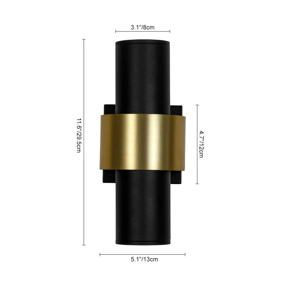 IP54 2-Light Black Brass Tube LED Outdoor Wall Lamp