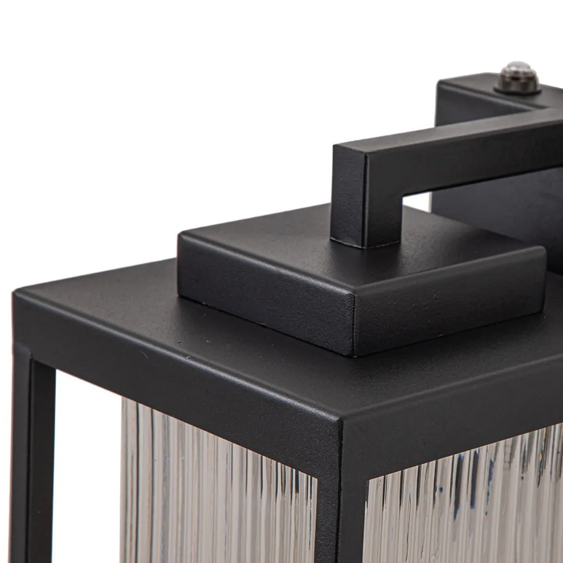 IP23 1-Light Black Ribbed Glass Outdoor Wall Lantern