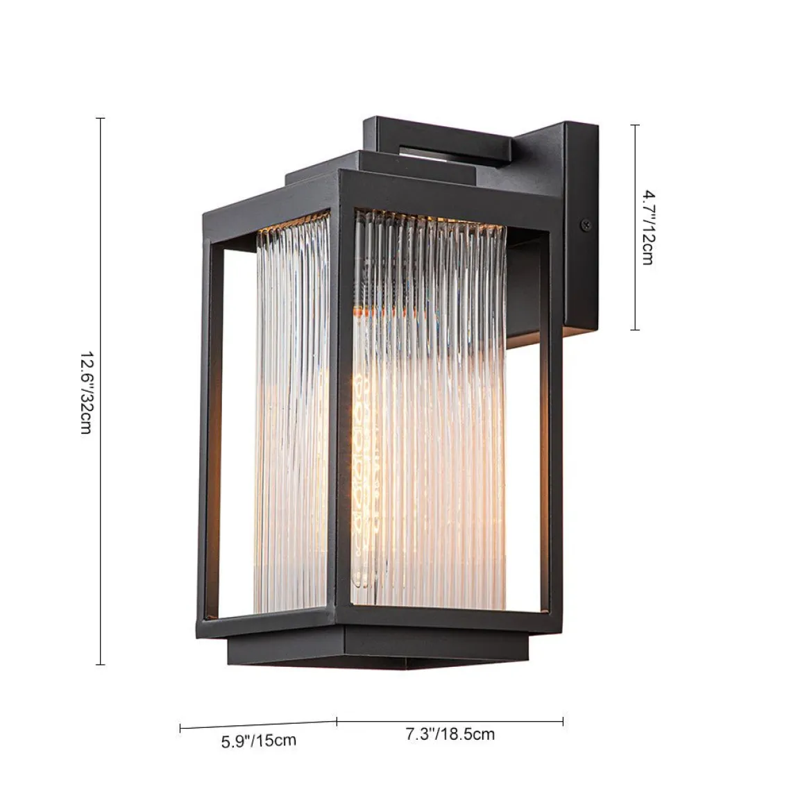 IP23 1-Light Black Ribbed Glass Outdoor Wall Lantern