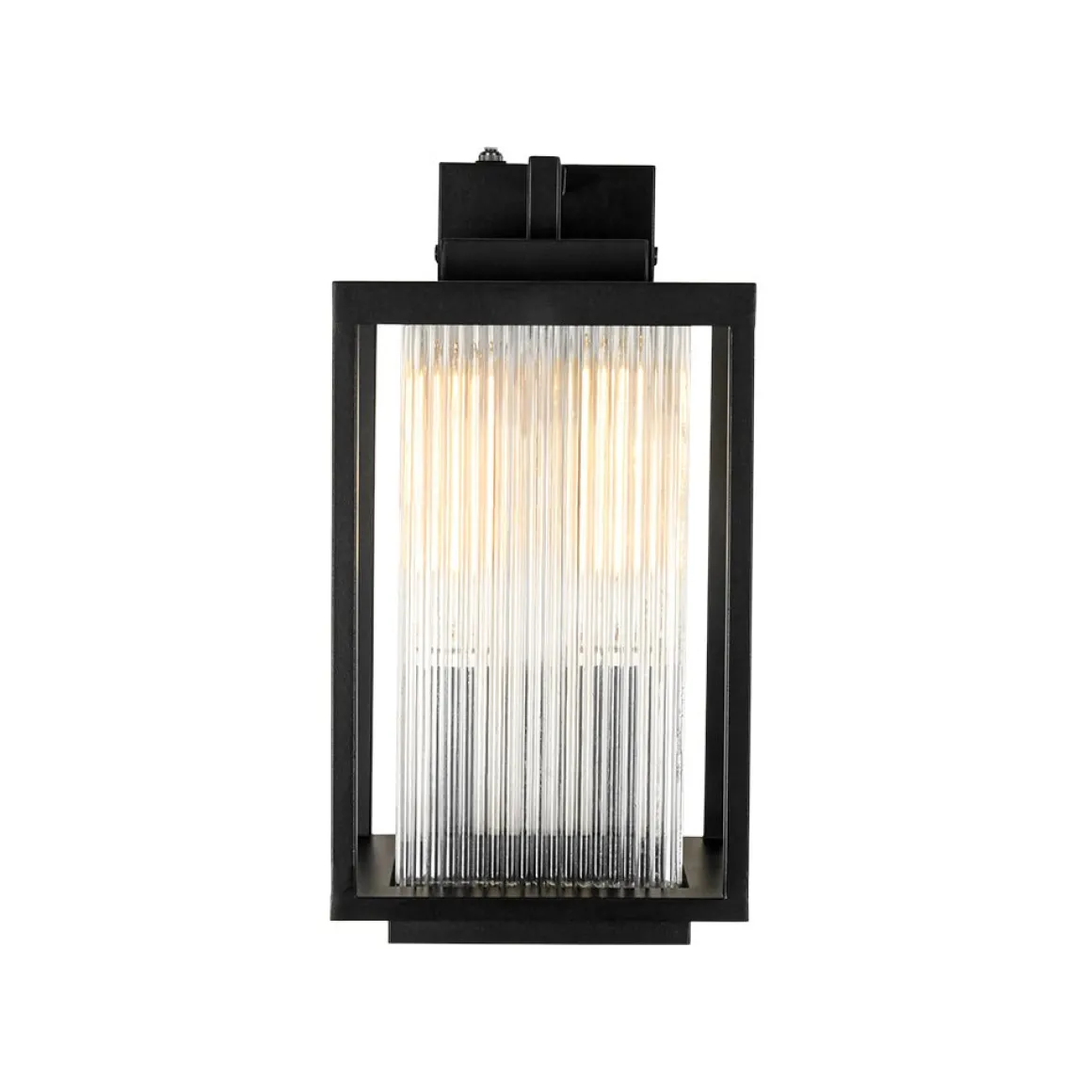 IP23 1-Light Black Ribbed Glass Outdoor Wall Lantern