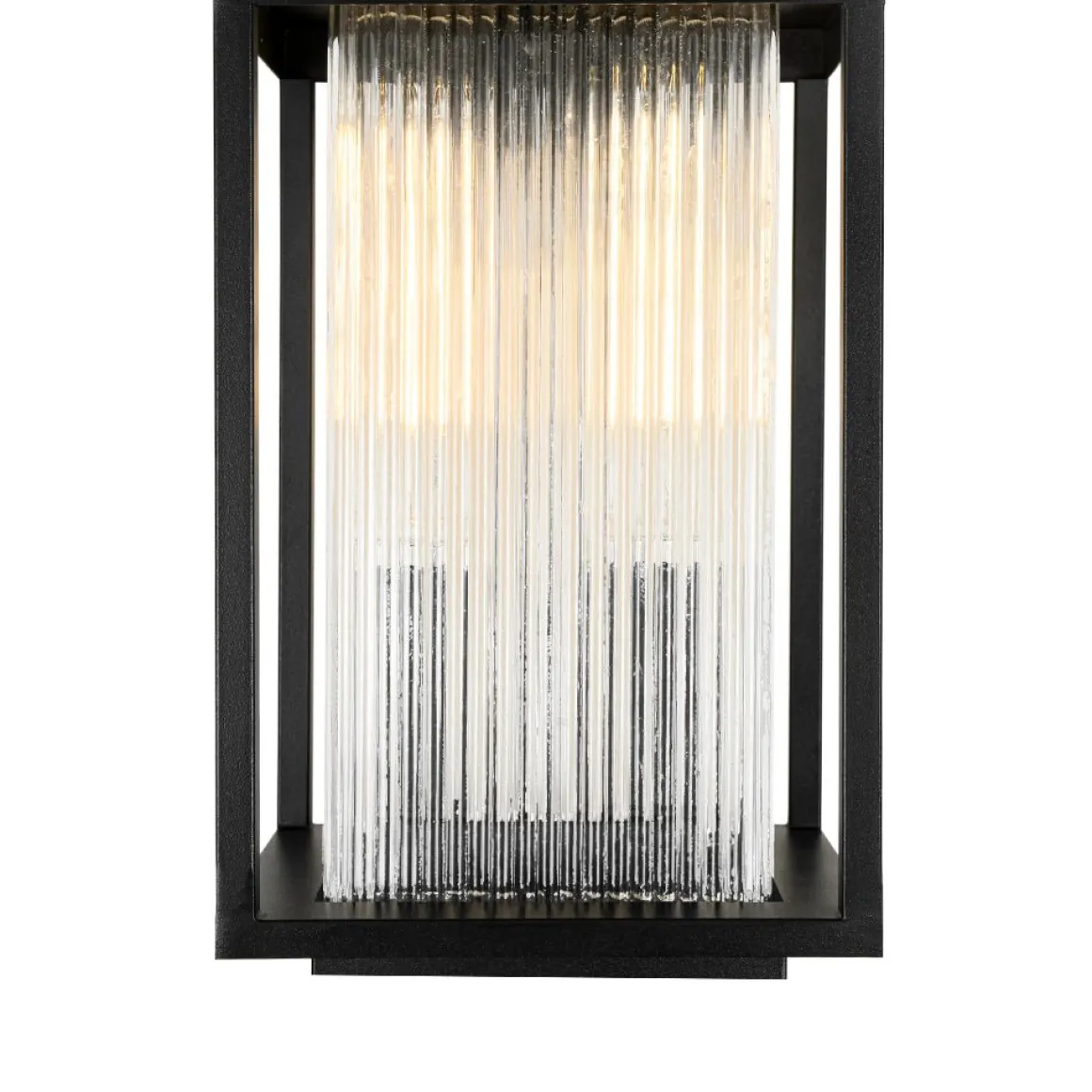 IP23 1-Light Black Ribbed Glass Outdoor Wall Lantern