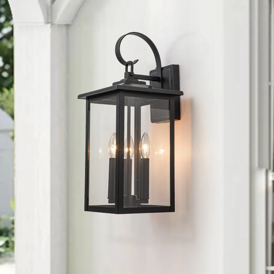 IP23 Matte Black Farmhouse 3-Light Lantern Outdoor Wall Light
