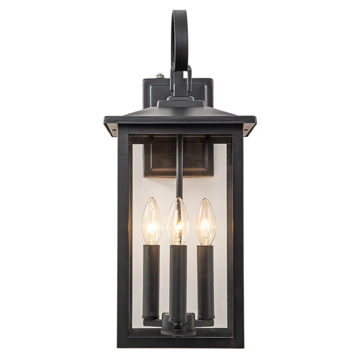 IP23 Matte Black Farmhouse 3-Light Lantern Outdoor Wall Light