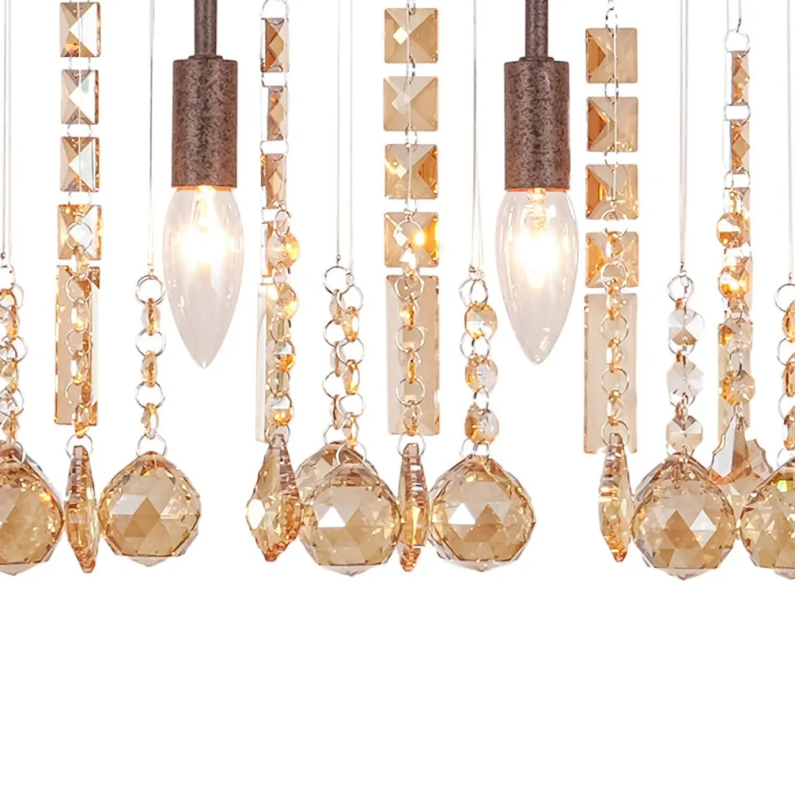 Italy Vintage Luxe Draped Amber Crystal Linear Chandelier