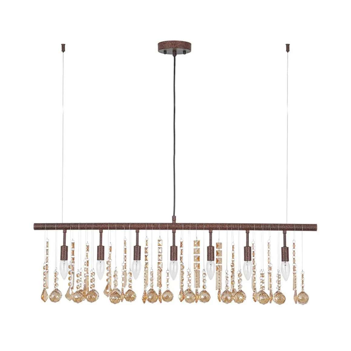 Italy Vintage Luxe Draped Amber Crystal Linear Chandelier