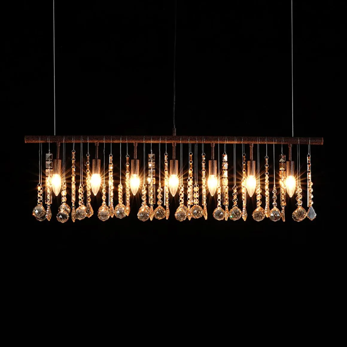 Italy Vintage Luxe Draped Amber Crystal Linear Chandelier