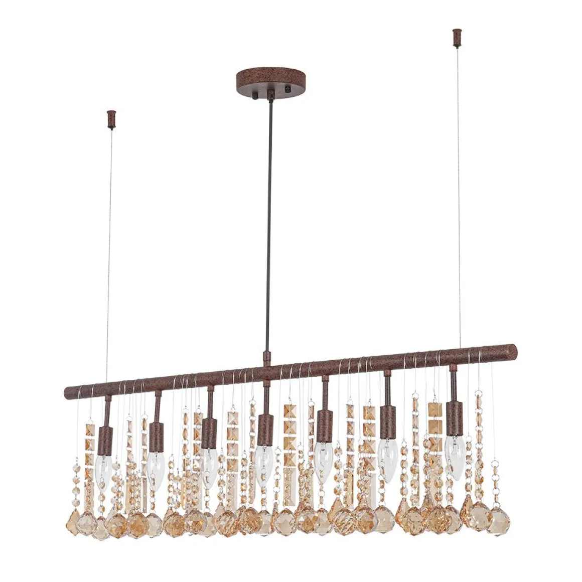 Italy Vintage Luxe Draped Amber Crystal Linear Chandelier