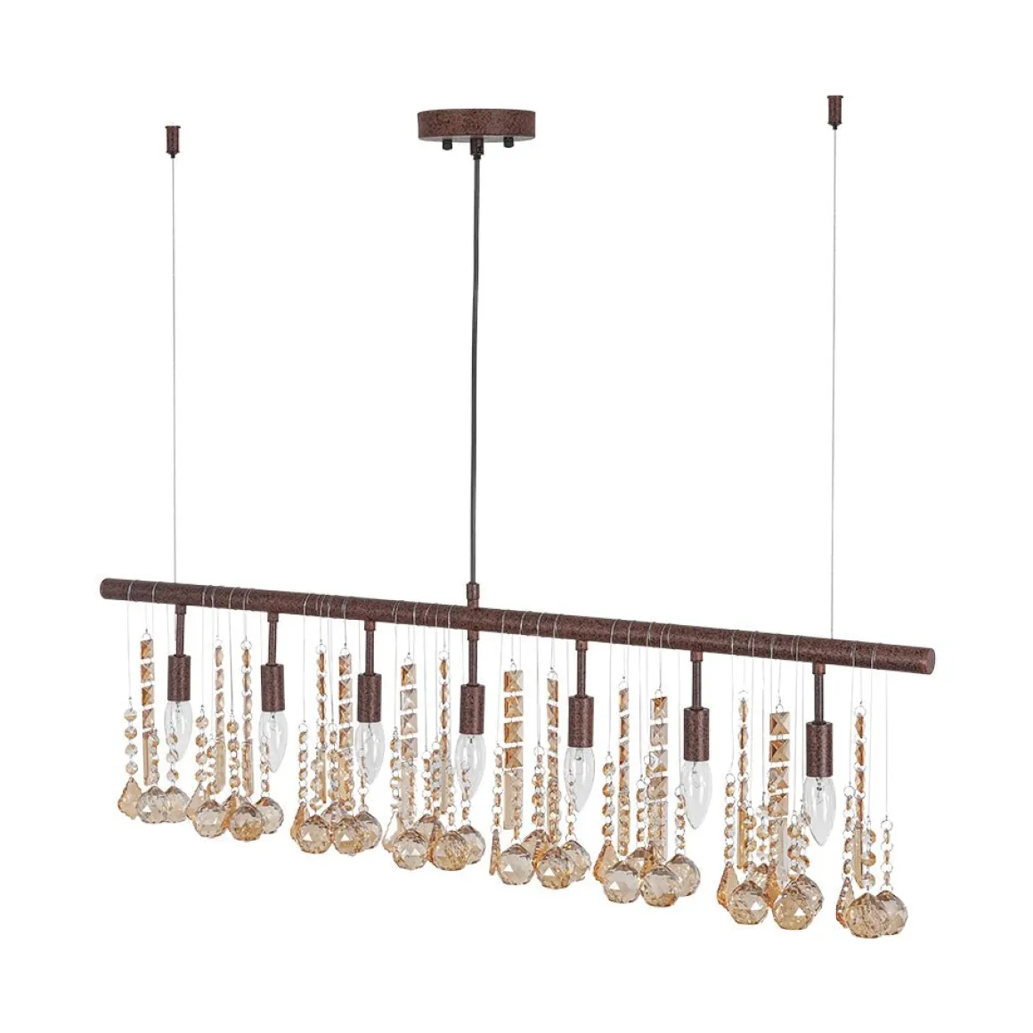 Italy Vintage Luxe Draped Amber Crystal Linear Chandelier