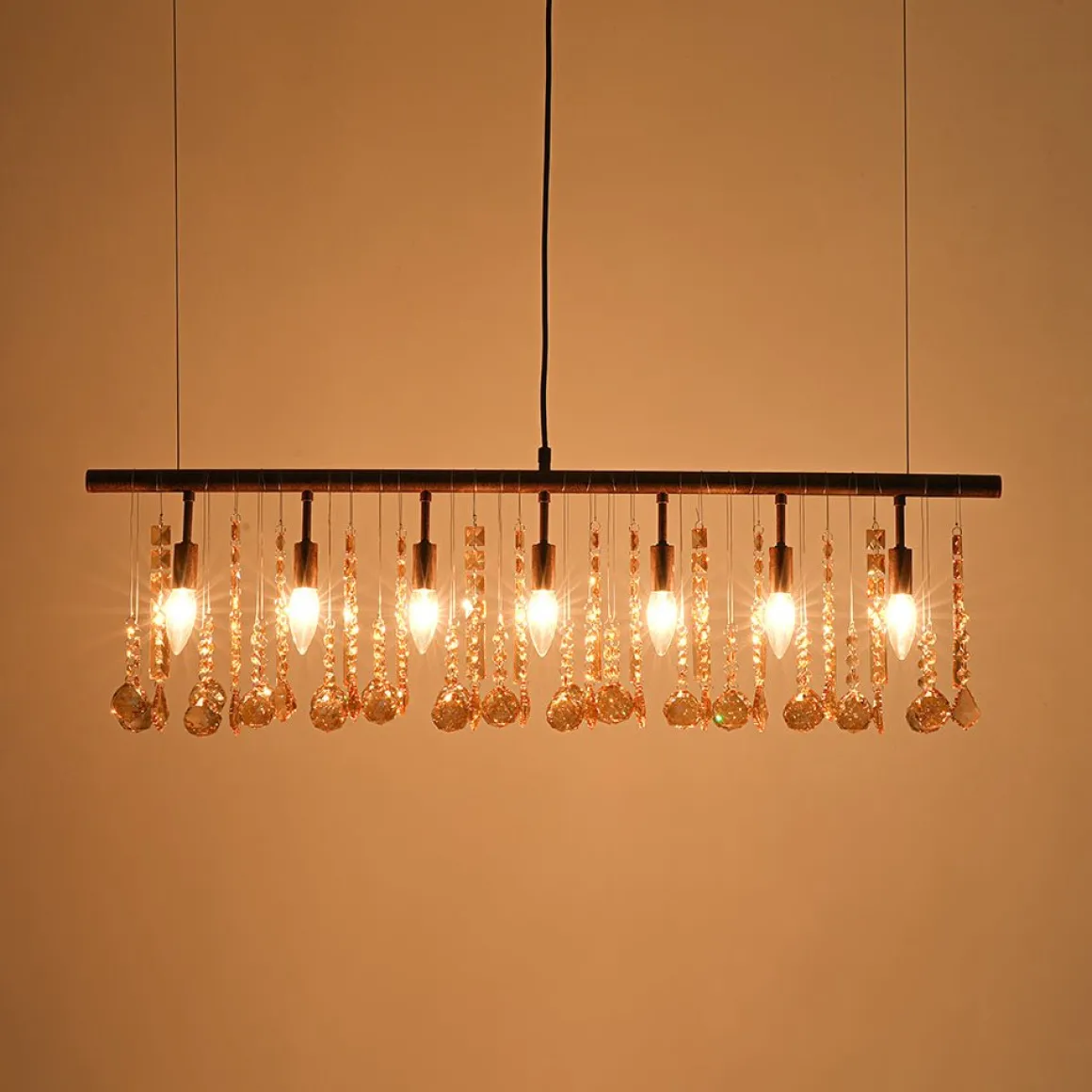 Italy Vintage Luxe Draped Amber Crystal Linear Chandelier