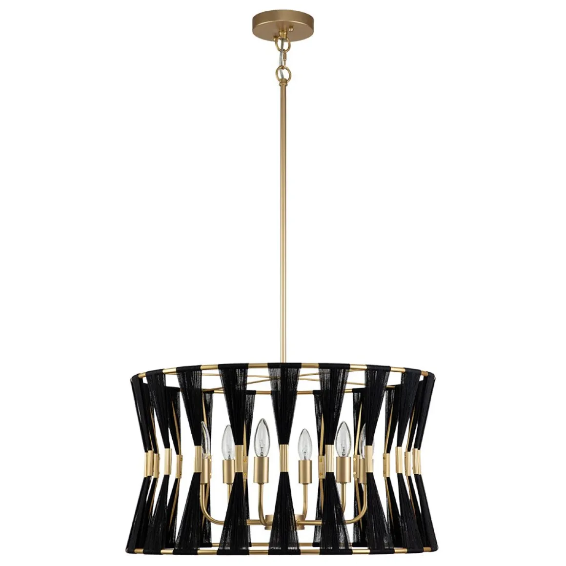 Ivory Woven Brass Open Drum Pendant Light