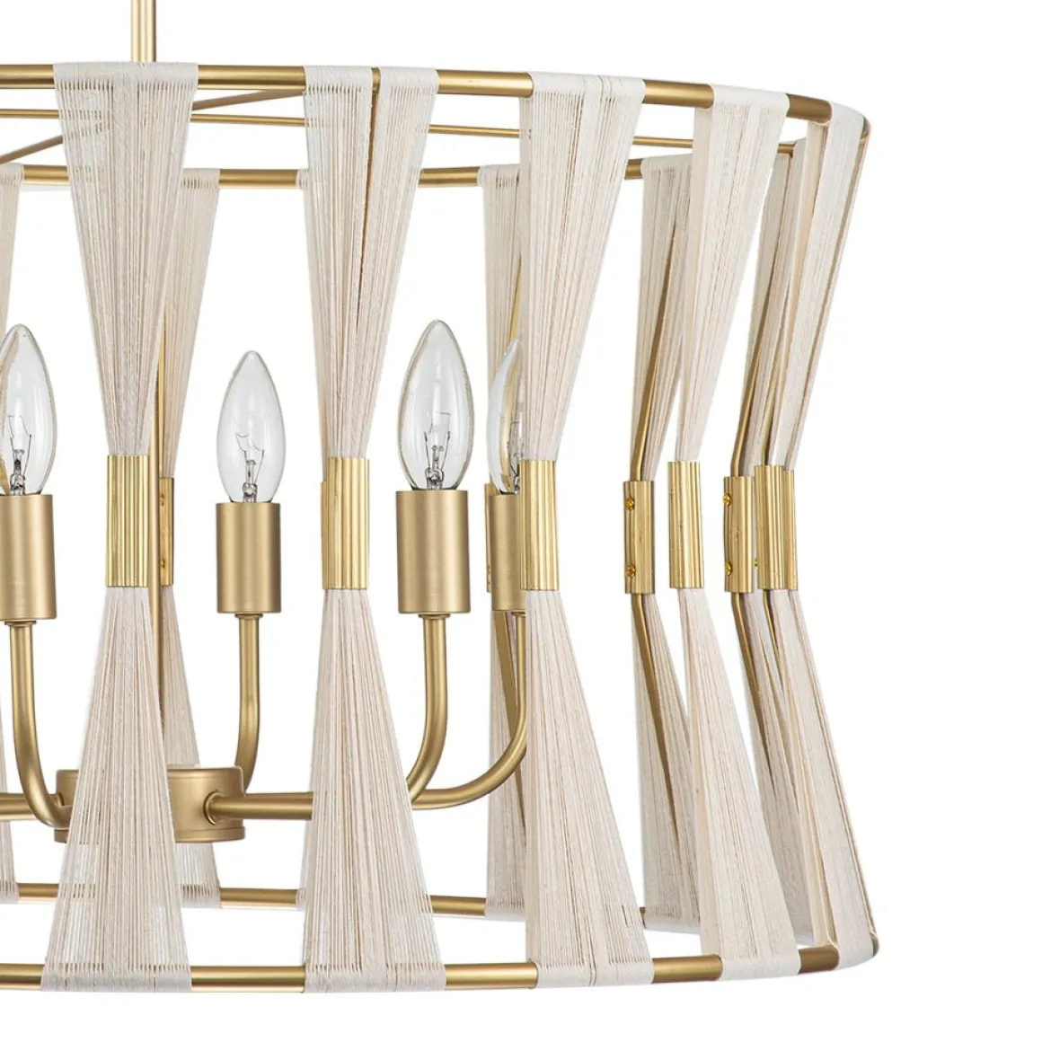 Ivory Woven Brass Open Drum Pendant Light