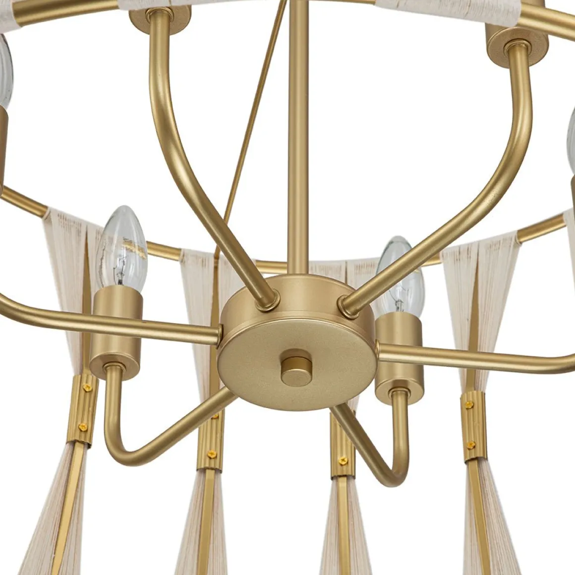 Ivory Woven Brass Open Drum Pendant Light