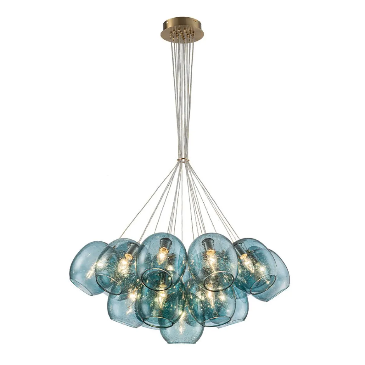 Lake House Cluster Blue Glass Globe Bubble Chandelier