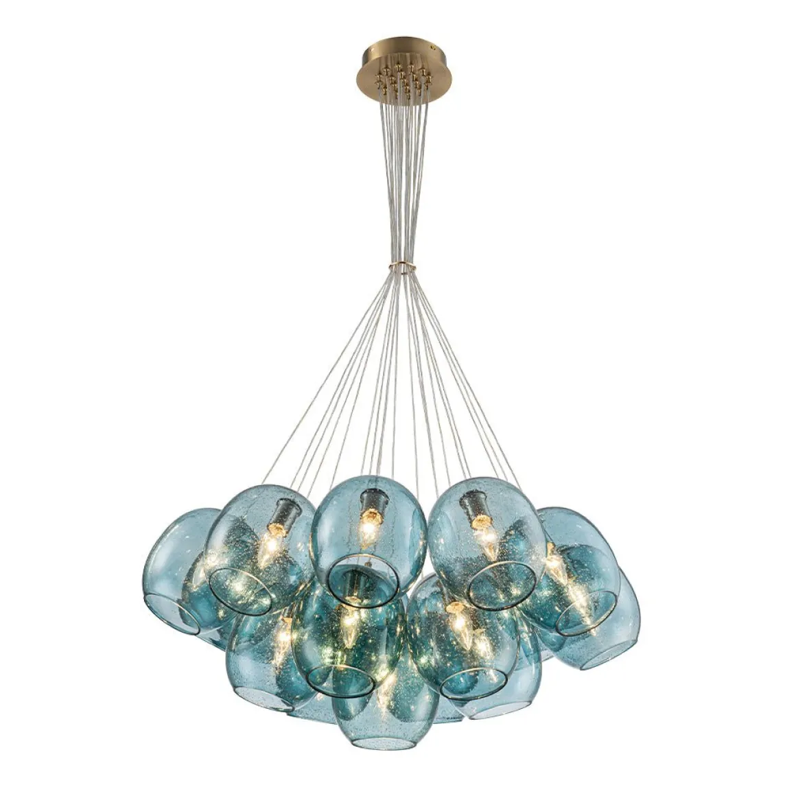 Lake House Cluster Blue Glass Globe Bubble Chandelier