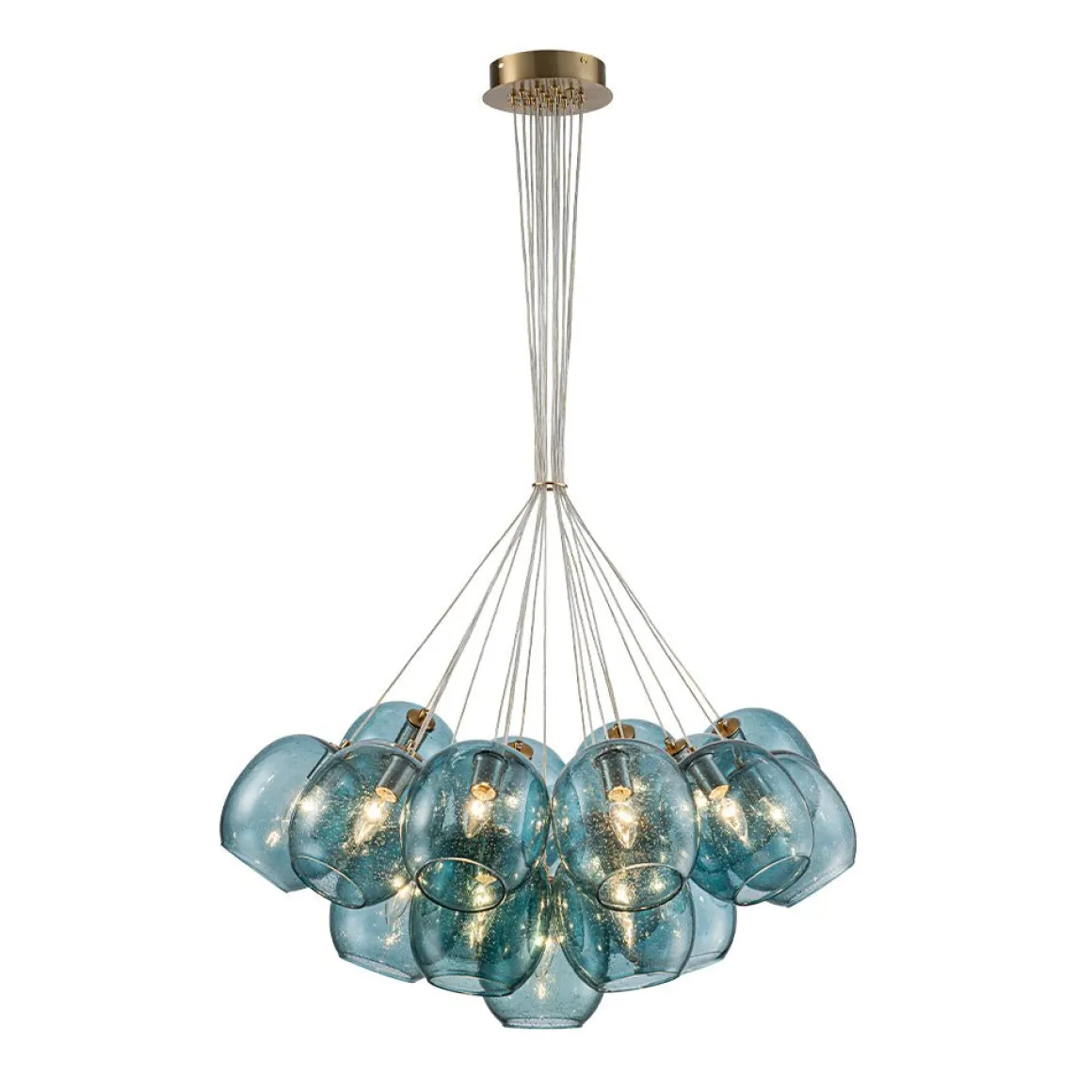 Lake House Cluster Blue Glass Globe Bubble Chandelier