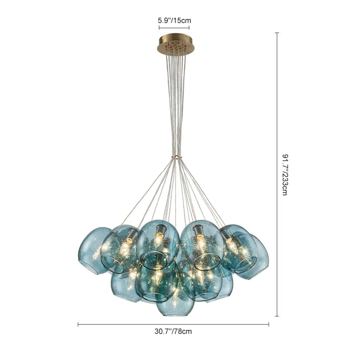 Lake House Cluster Blue Glass Globe Bubble Chandelier