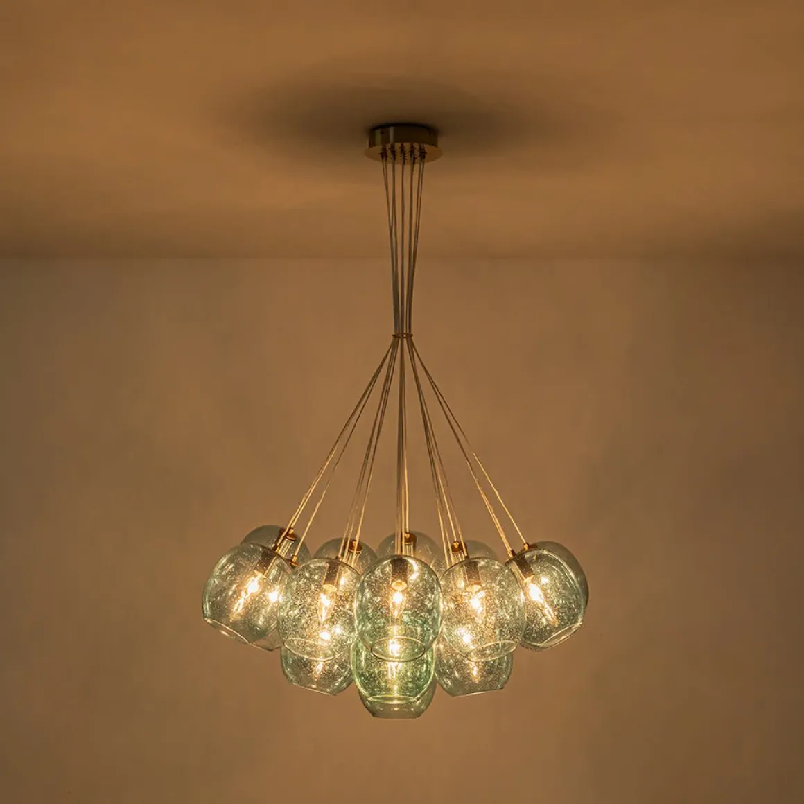 Lake House Cluster Blue Glass Globe Bubble Chandelier