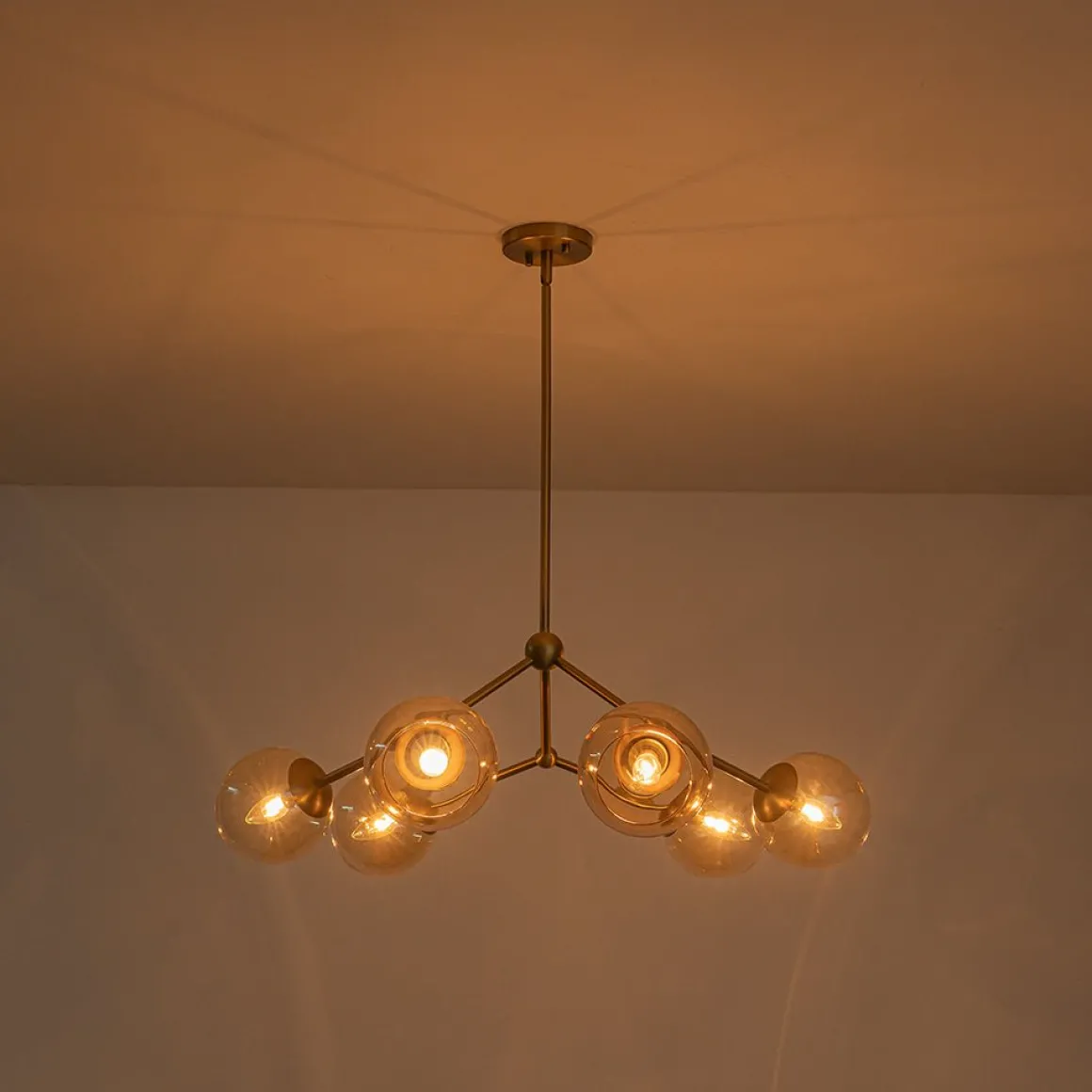 6-Light Amber Glass Globe Branch Sputnik Chandelier