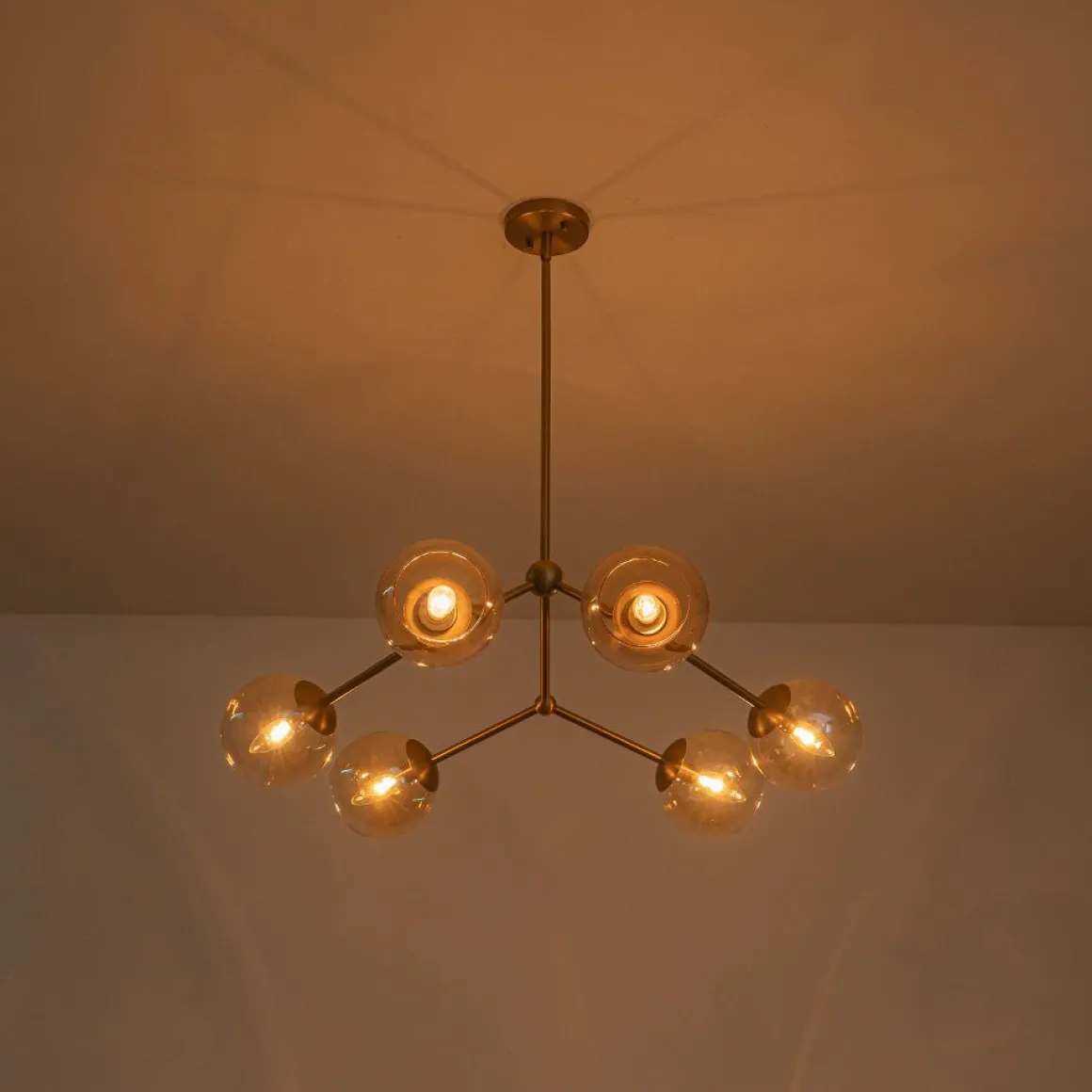 6-Light Amber Glass Globe Branch Sputnik Chandelier