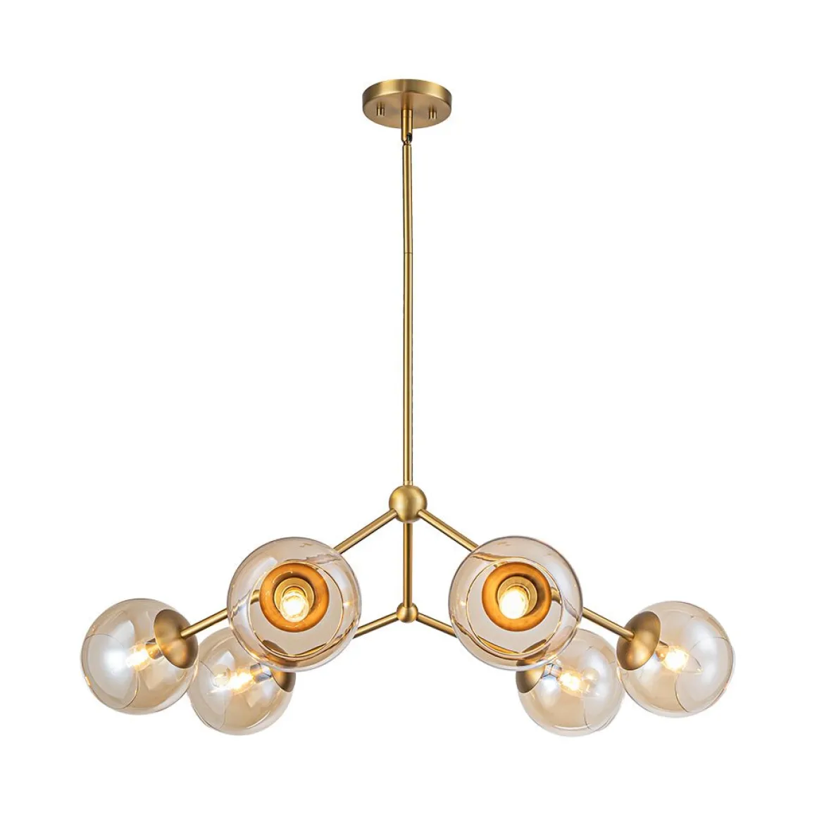 6-Light Amber Glass Globe Branch Sputnik Chandelier