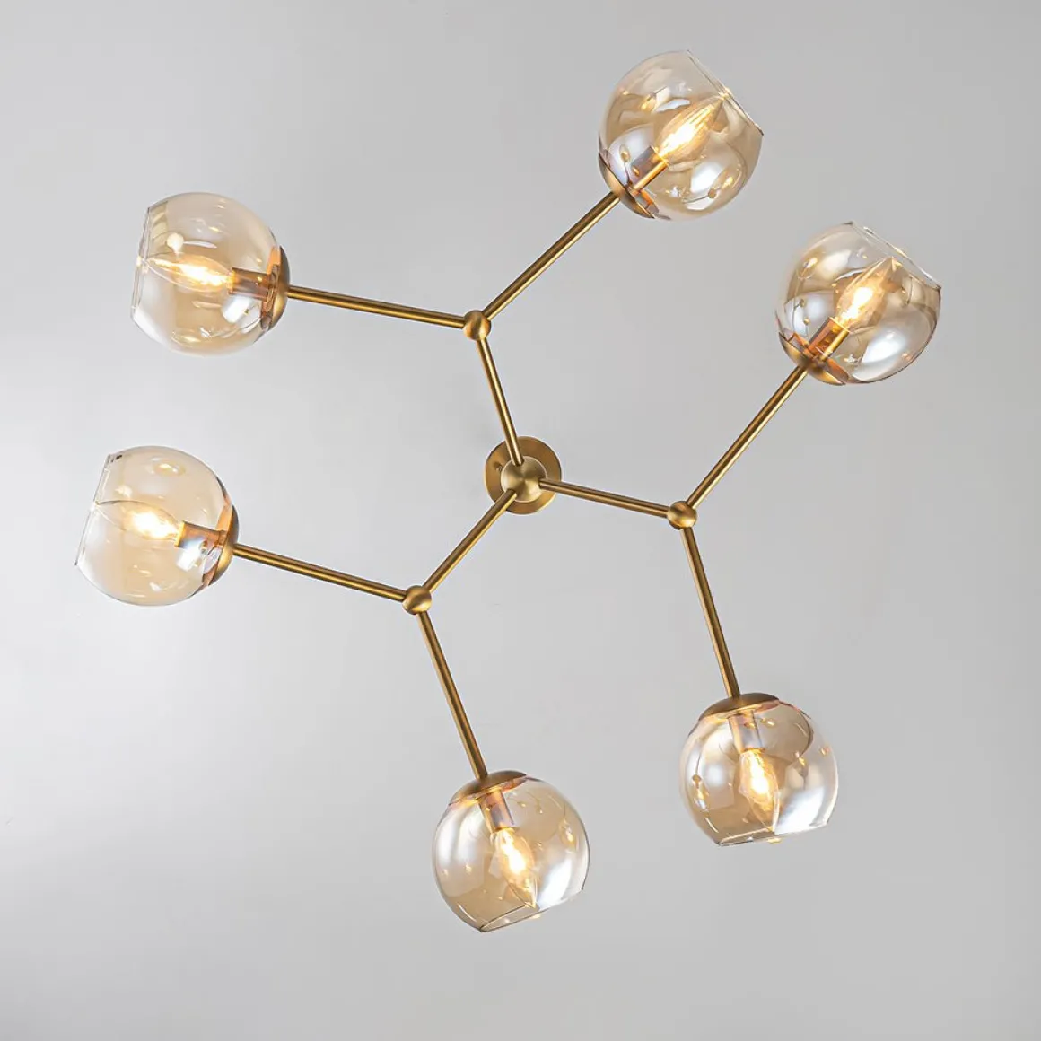 6-Light Amber Glass Globe Branch Sputnik Chandelier