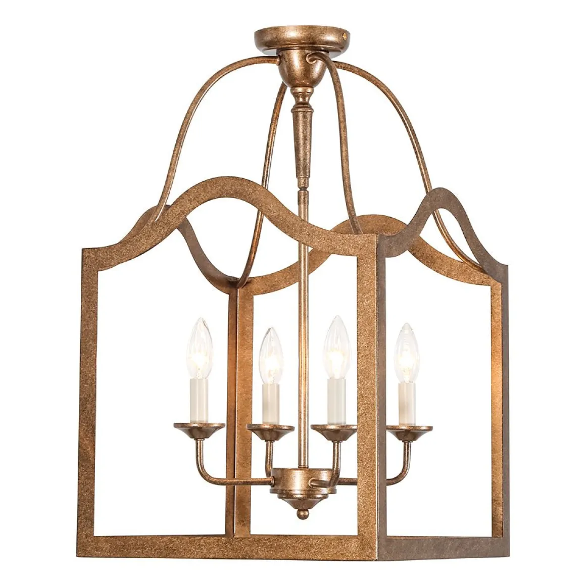 4-light Antique Bronze Candle Square Lantern Semi Flush