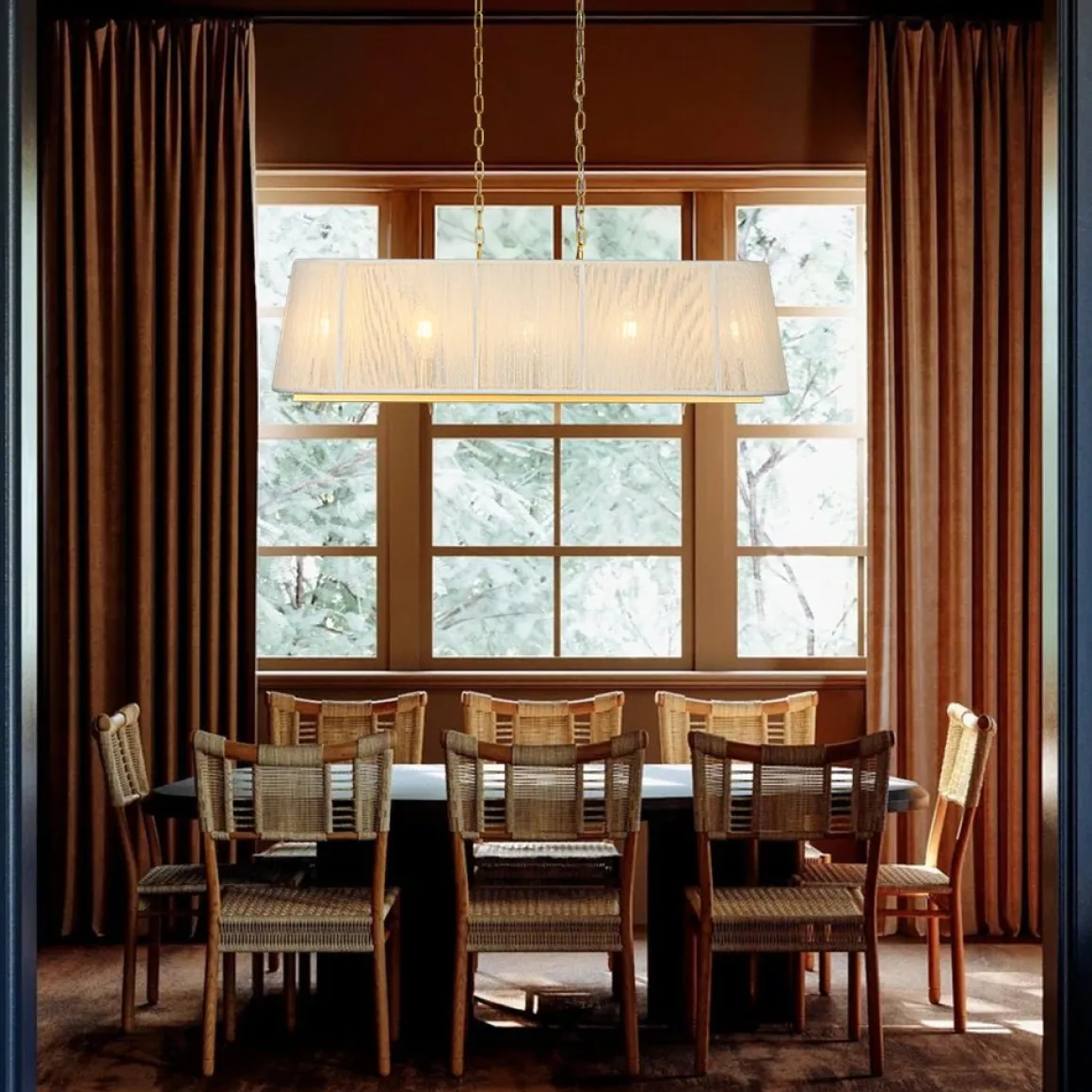 5-Light Beige Woven Thread Linear Cage Island Chandelier