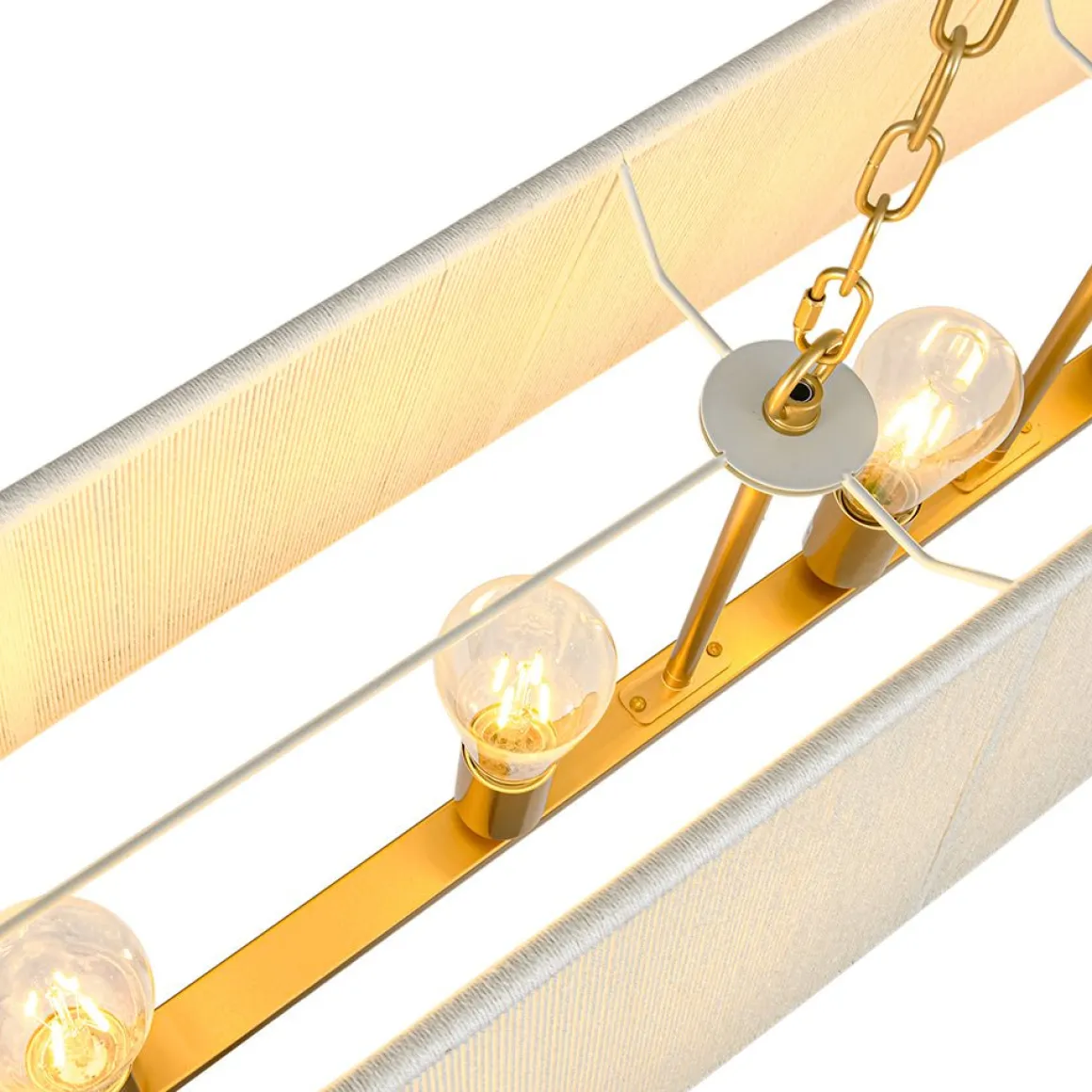 5-Light Beige Woven Thread Linear Cage Island Chandelier