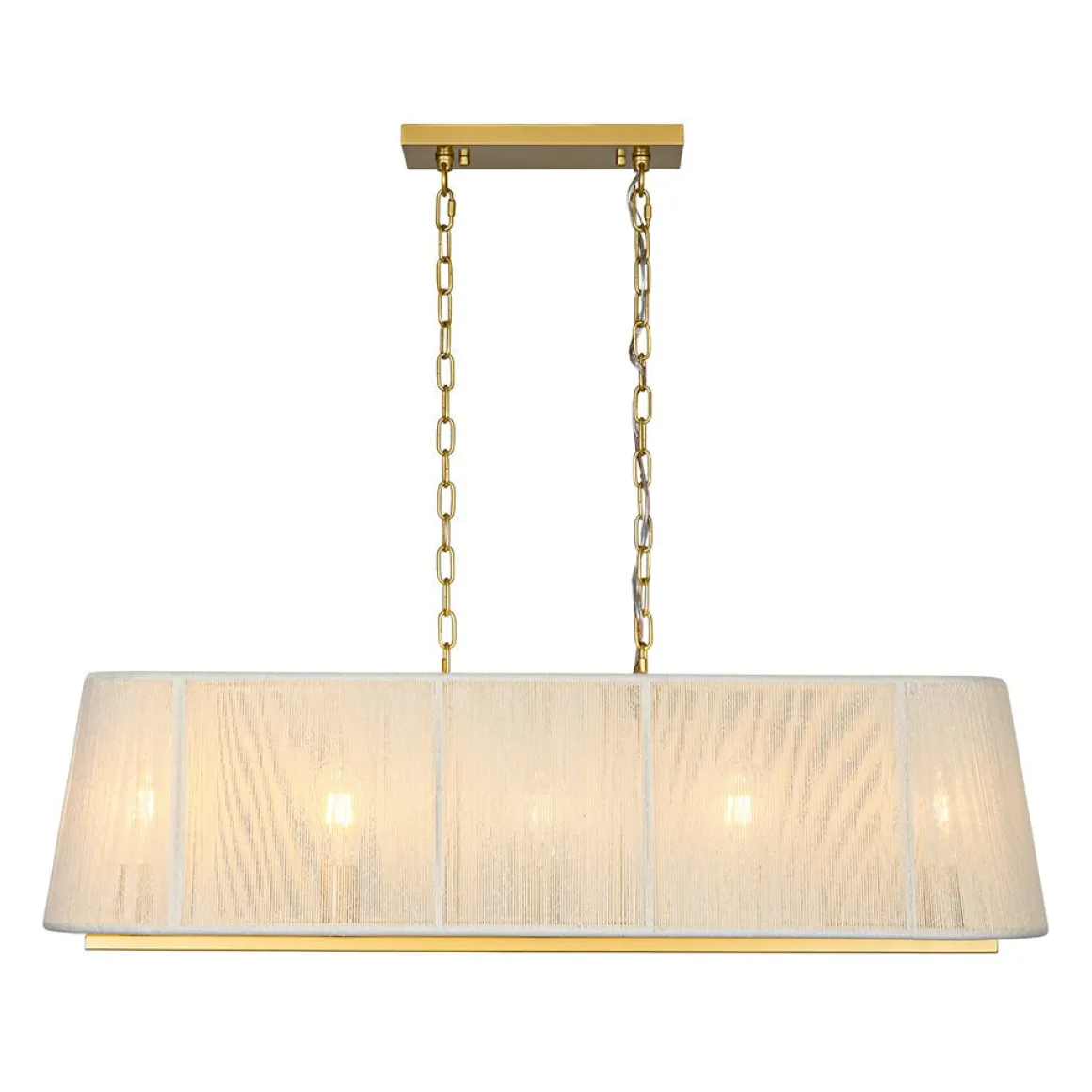 5-Light Beige Woven Thread Linear Cage Island Chandelier