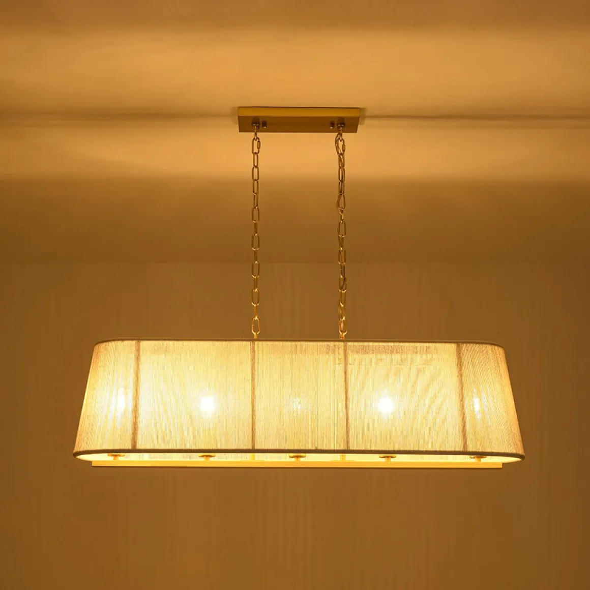5-Light Beige Woven Thread Linear Cage Island Chandelier