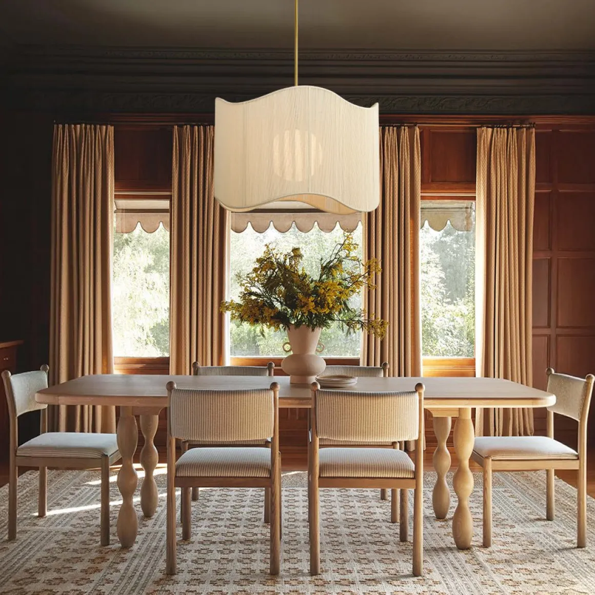 1-Light Beige Woven Thread Wavy Drum Cage Chandelier