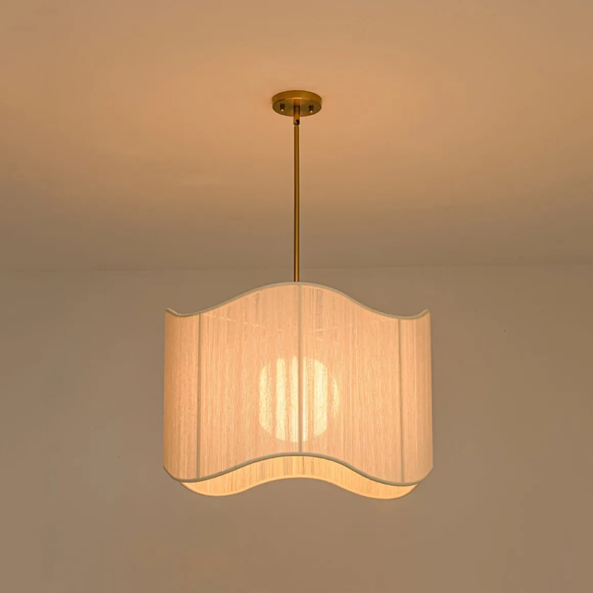 1-Light Beige Woven Thread Wavy Drum Cage Chandelier