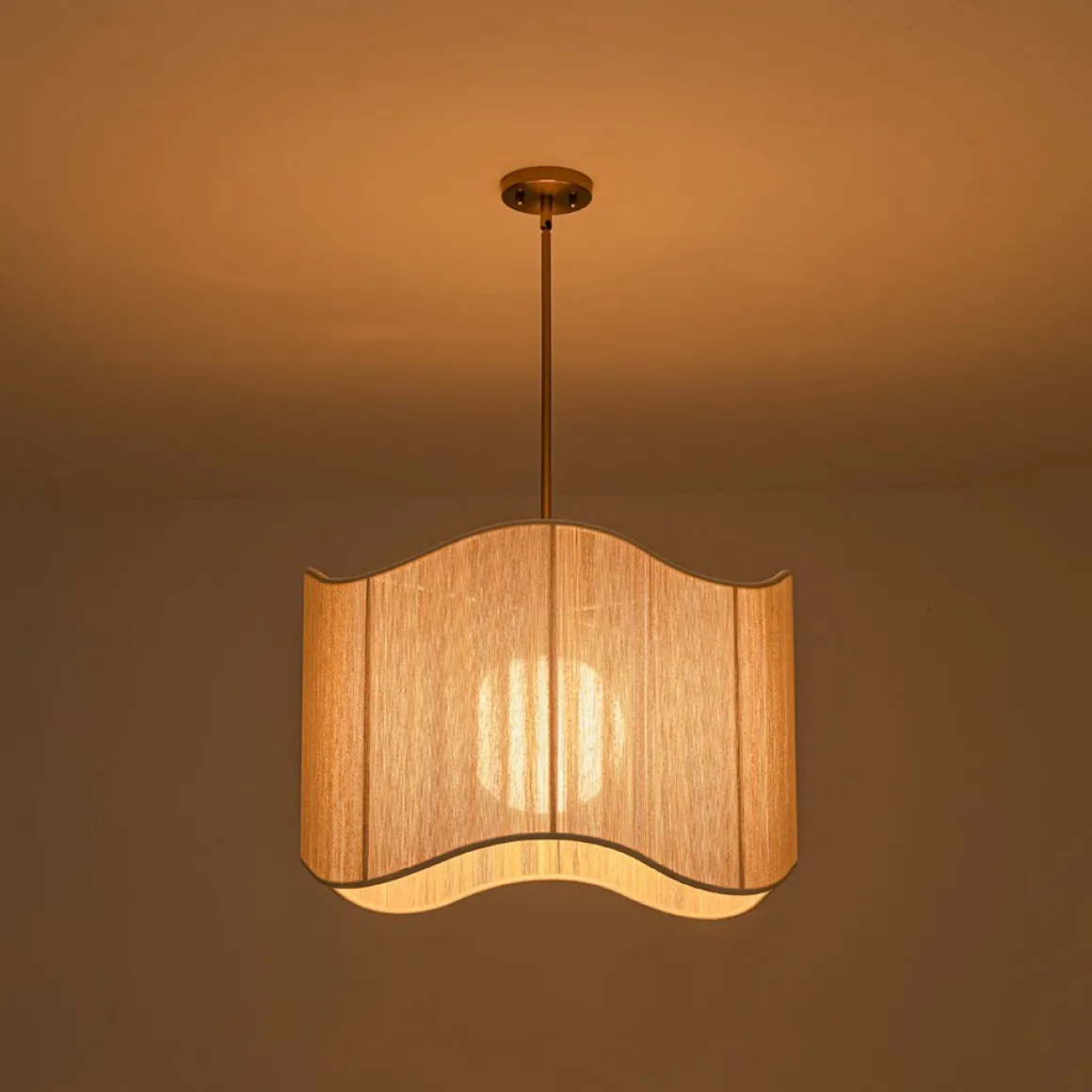 1-Light Beige Woven Thread Wavy Drum Cage Chandelier