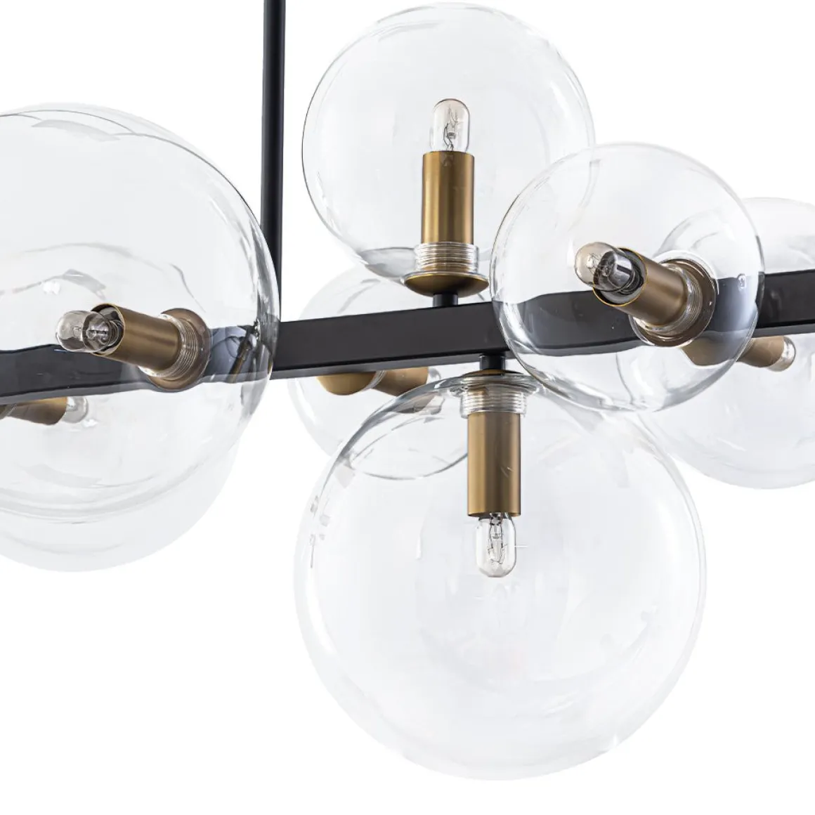12-Light Black Brass Sputnik Glass Bubble Linear Island Pendant