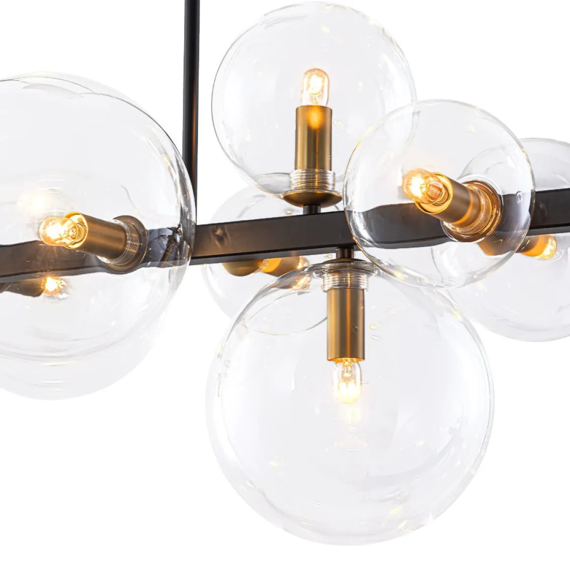 12-Light Black Brass Sputnik Glass Bubble Linear Island Pendant
