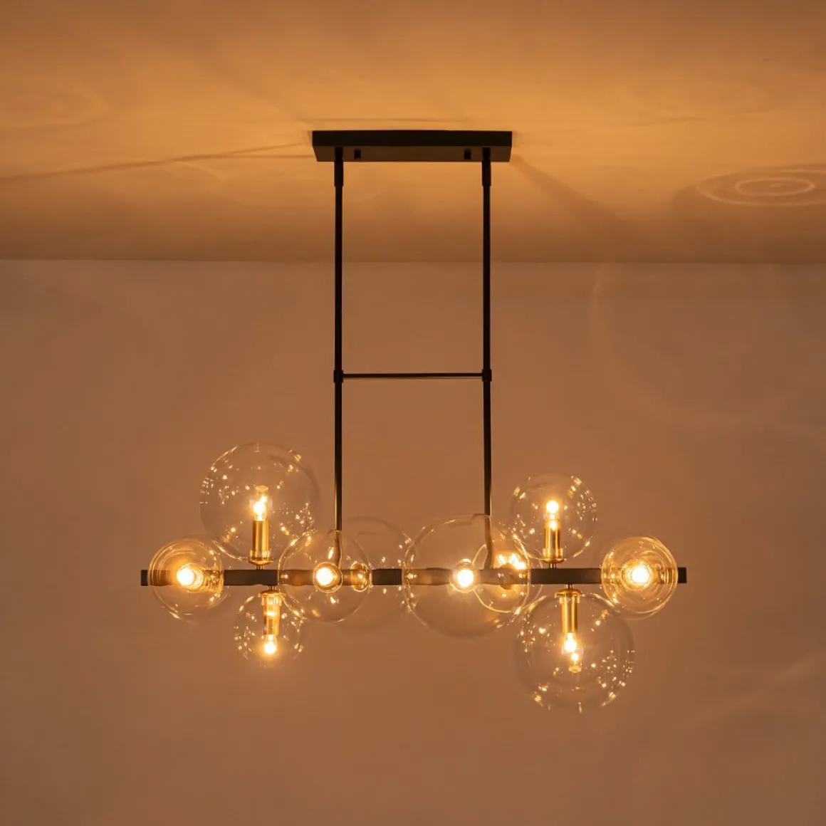 12-Light Black Brass Sputnik Glass Bubble Linear Island Pendant