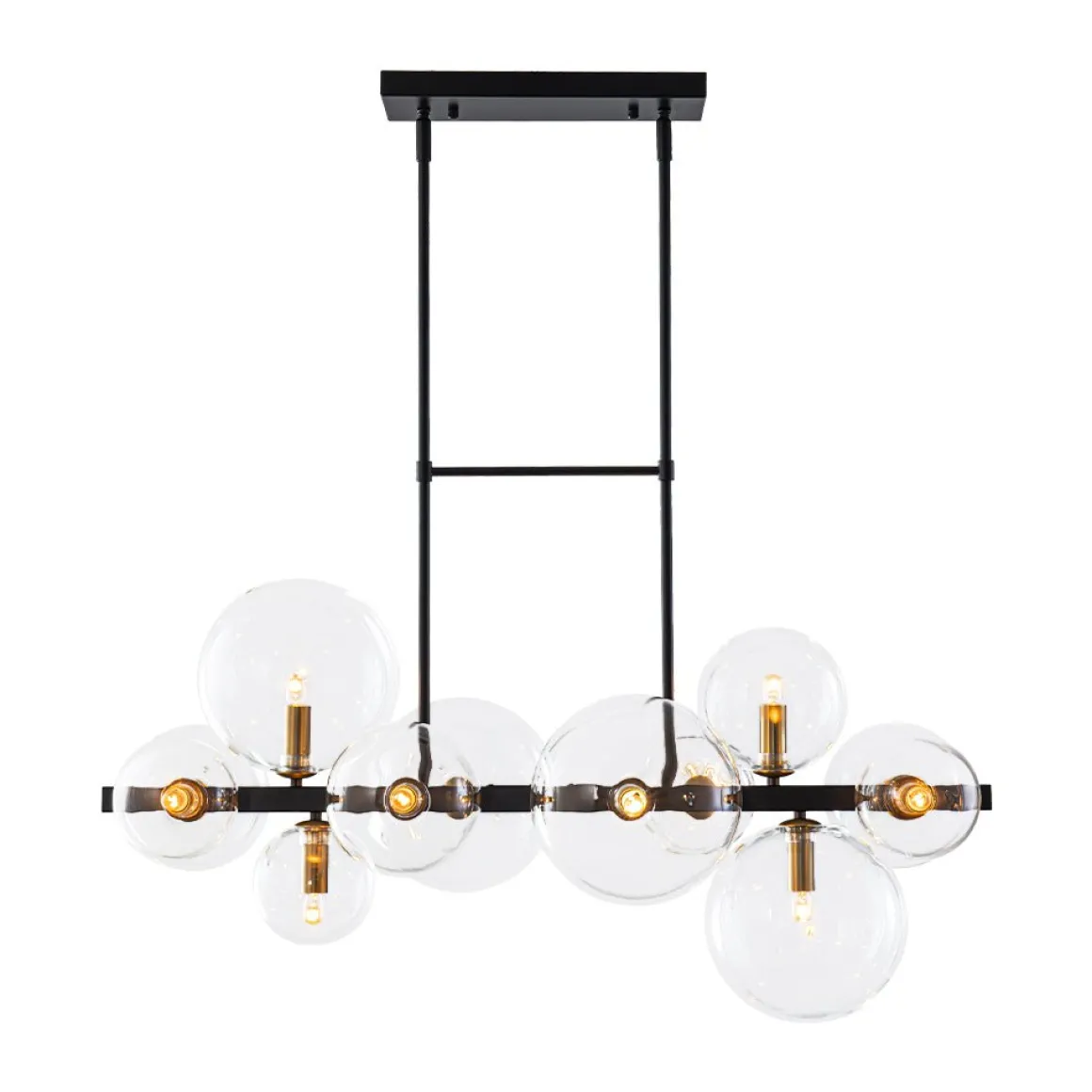 12-Light Black Brass Sputnik Glass Bubble Linear Island Pendant
