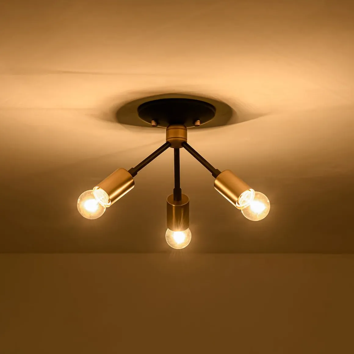 3-Light Black Brass Sputnik Semi Flush Mount