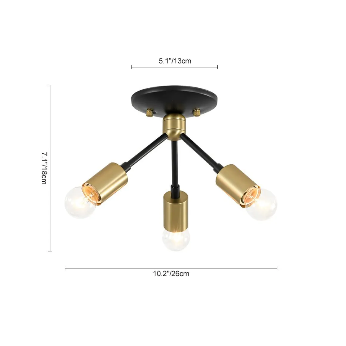 3-Light Black Brass Sputnik Semi Flush Mount