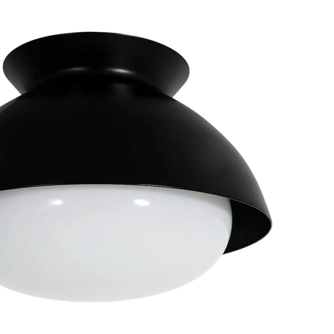 1-Light Black Dome Frosted Glass Shade Semi Flush Mount