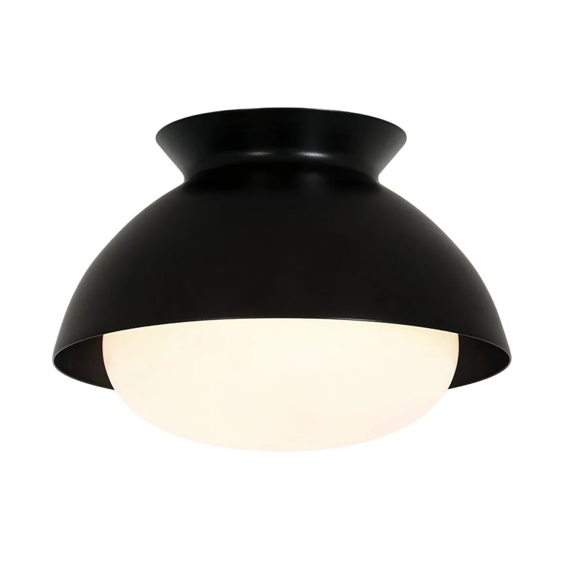 1-Light Black Dome Frosted Glass Shade Semi Flush Mount