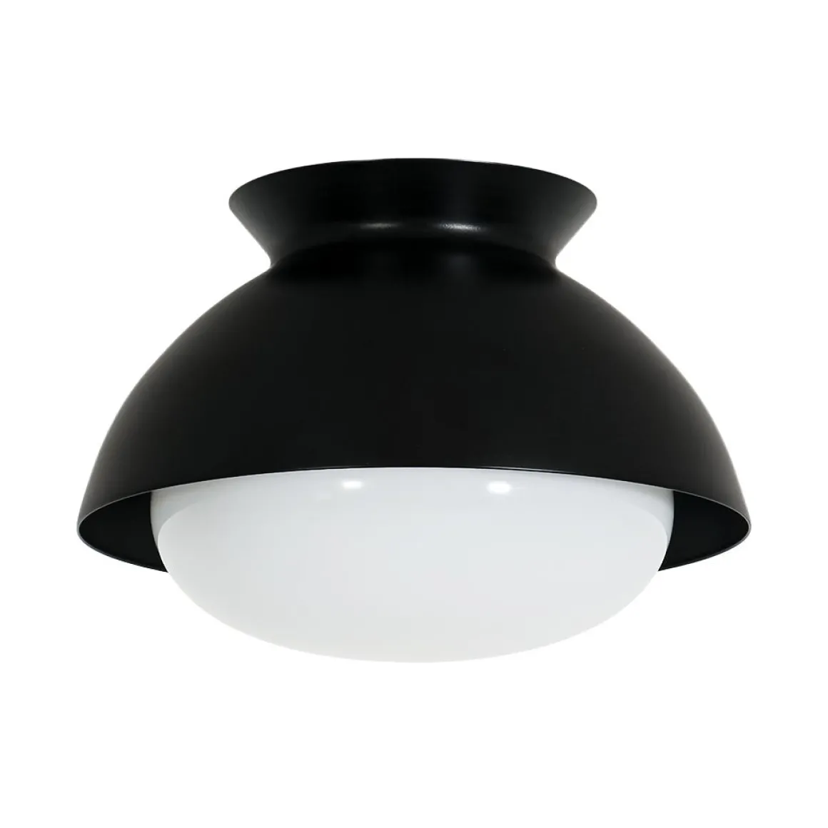 1-Light Black Dome Frosted Glass Shade Semi Flush Mount