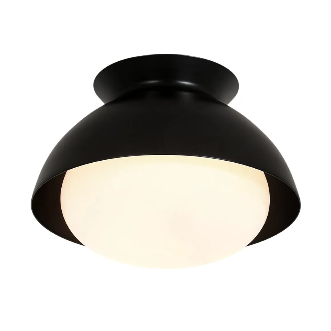 1-Light Black Dome Frosted Glass Shade Semi Flush Mount