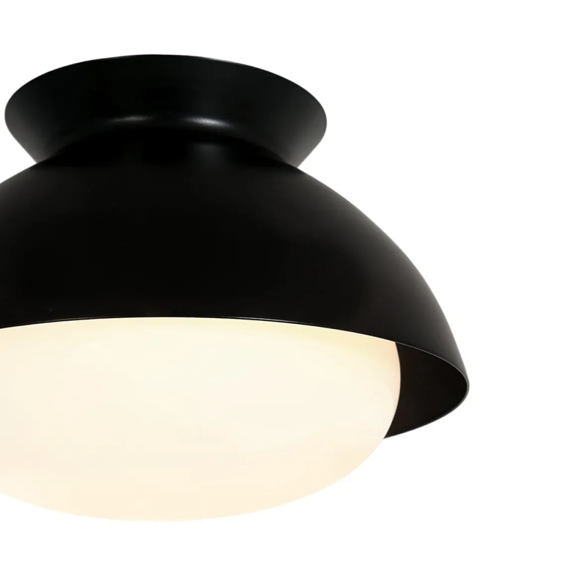 1-Light Black Dome Frosted Glass Shade Semi Flush Mount