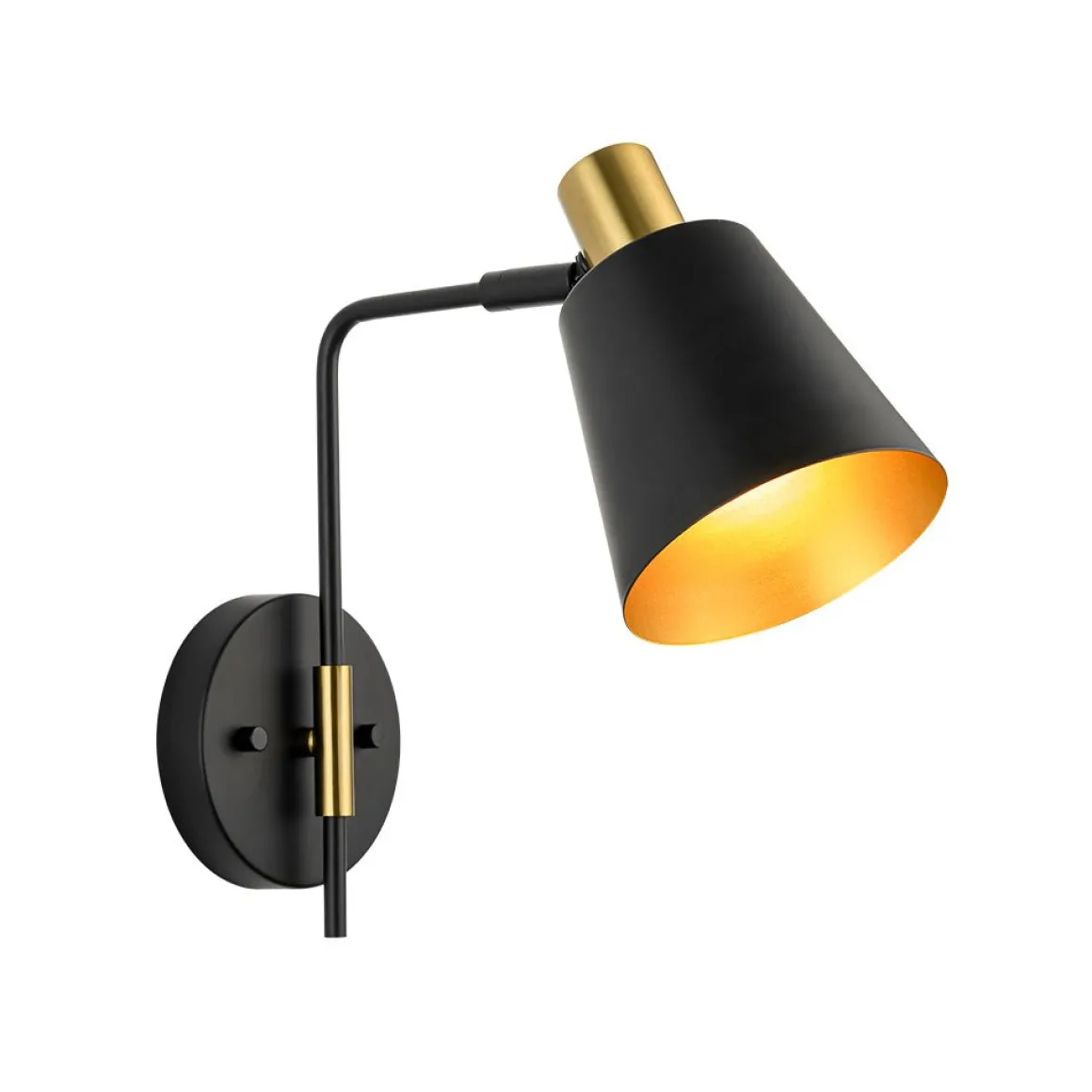 1-Light Black Gold 90-Degree Adjustable Cone Wall Lamp