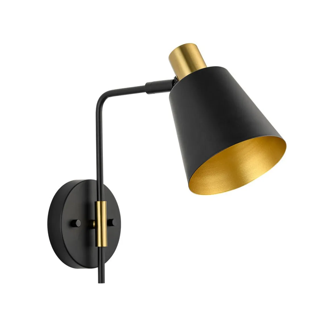 1-Light Black Gold 90-Degree Adjustable Cone Wall Lamp