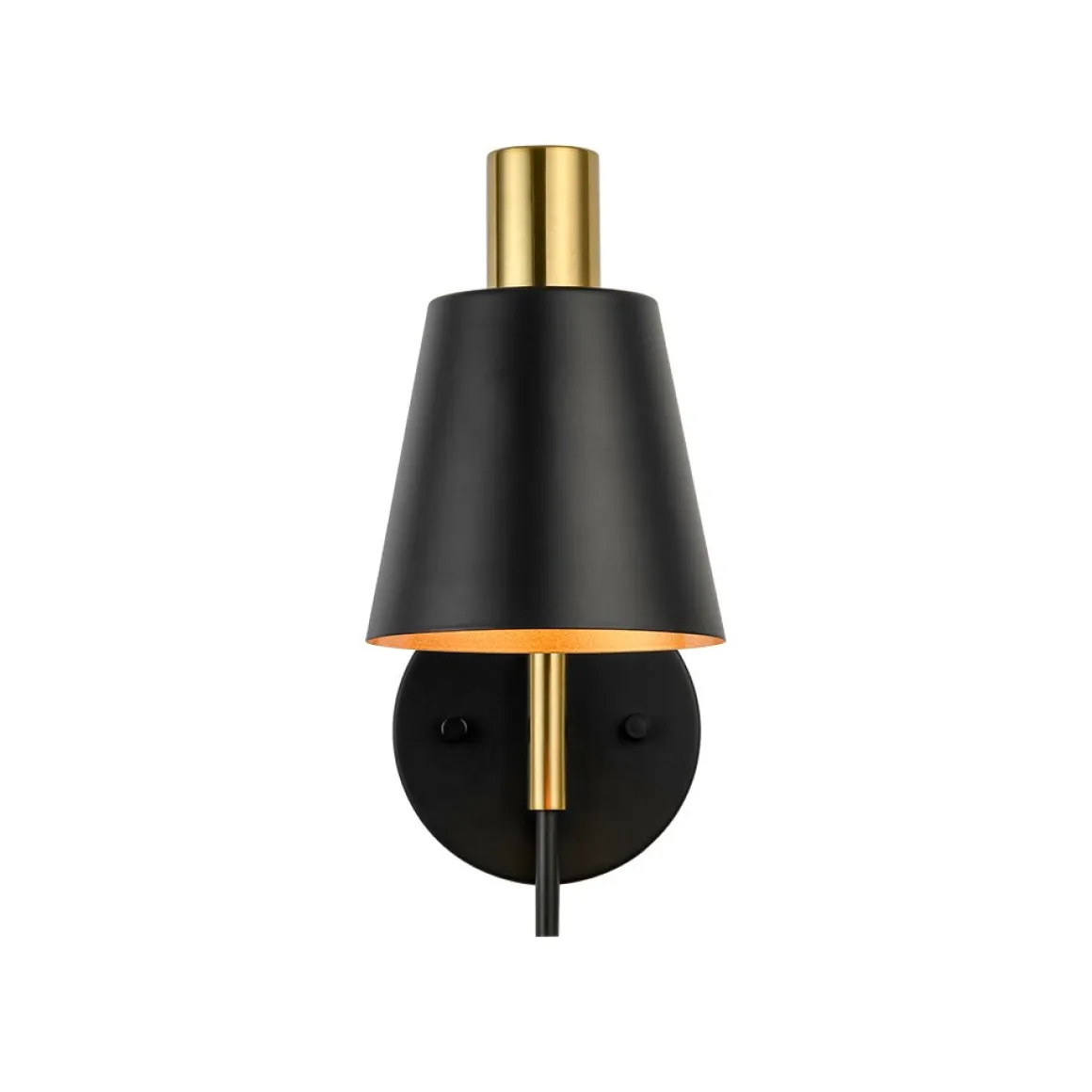 1-Light Black Gold 90-Degree Adjustable Cone Wall Lamp