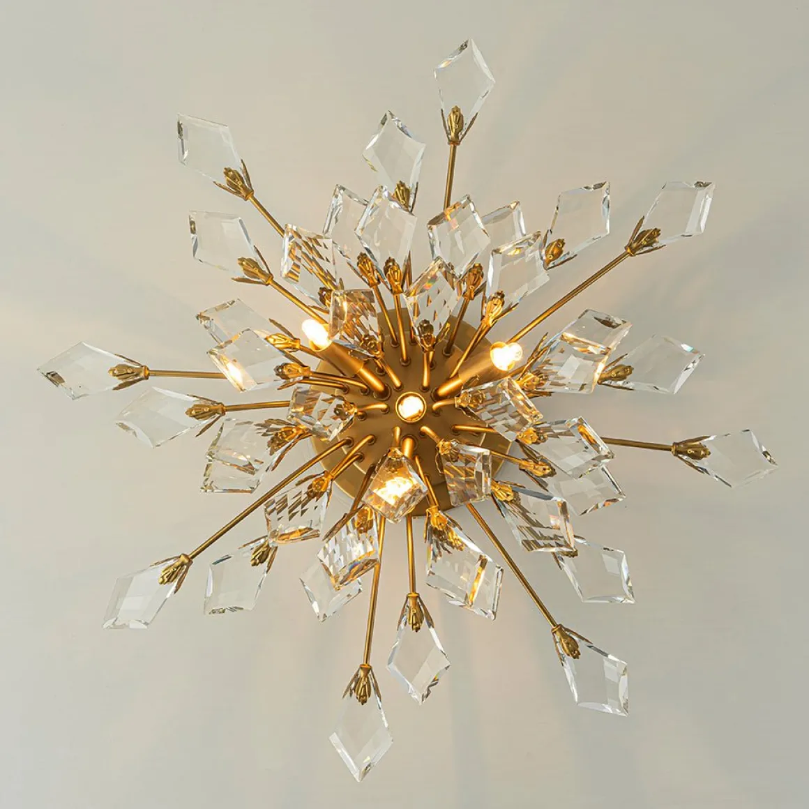 4-Light Bloom Crystal Leaf Semi Flush Mount Light